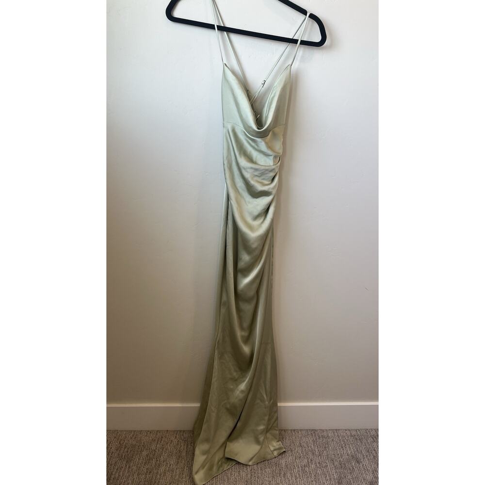 Katie May Ryder Strappy Back Satin Maxi Gown Sage Womens Size Small Formal Gown - Picture 2 of 14